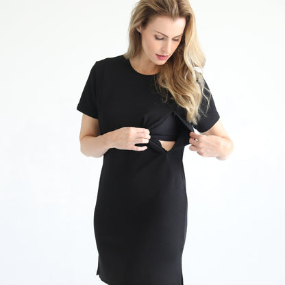 Isla Nursing T-Shirt Dress (Noir)