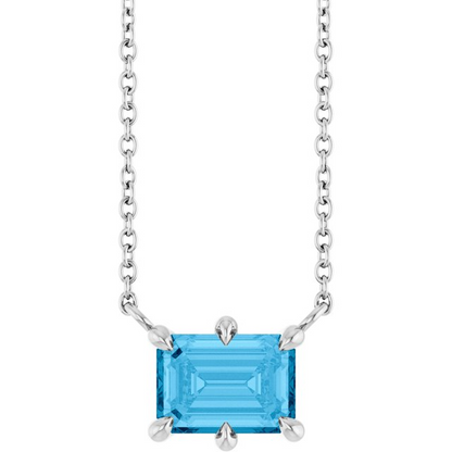 14K White Natural Swiss Blue Topaz 18" Necklace