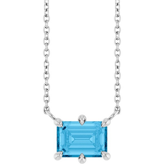 14K White Natural Swiss Blue Topaz 18" Necklace