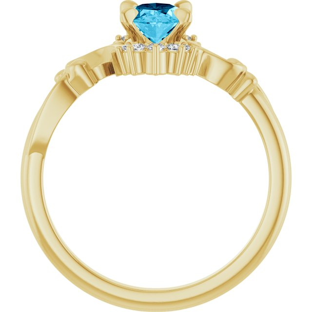 14K Yellow Lab-Grown Aqua Sapphire & .08 CTW Natural Diamond Ring