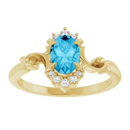 14K Yellow Lab-Grown Aqua Sapphire & .08 CTW Natural Diamond Ring