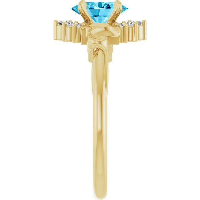 14K Yellow Lab-Grown Aqua Sapphire & .08 CTW Natural Diamond Ring