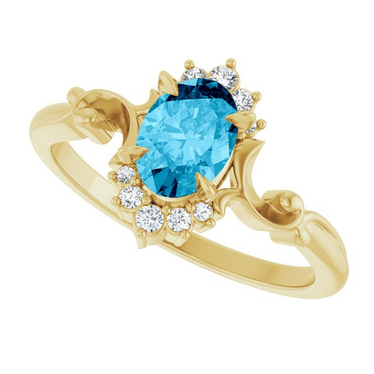 14K Yellow Lab-Grown Aqua Sapphire & .08 CTW Natural Diamond Ring