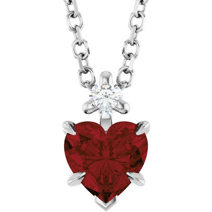 14K White Natural Mozambique Garnet & .03 CT Natural Diamond 16-18" Necklace