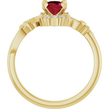 14K Yellow Lab-Grown Ruby & .08 CTW Natural Diamond Ring