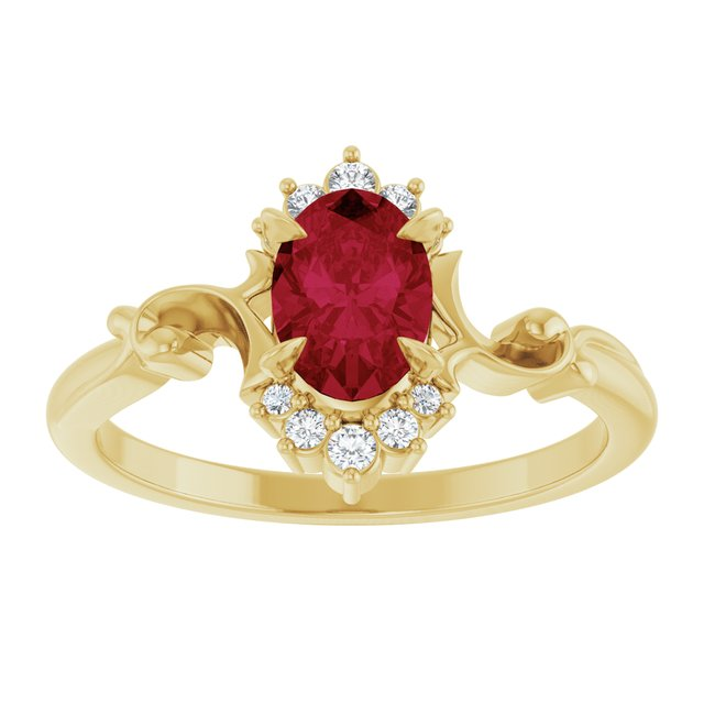 14K Yellow Lab-Grown Ruby & .08 CTW Natural Diamond Ring