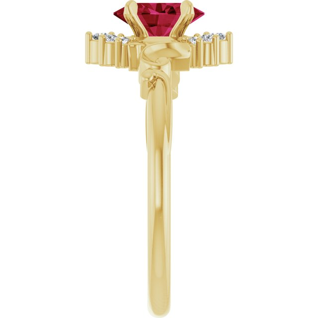 14K Yellow Lab-Grown Ruby & .08 CTW Natural Diamond Ring