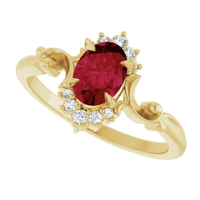 14K Yellow Lab-Grown Ruby & .08 CTW Natural Diamond Ring
