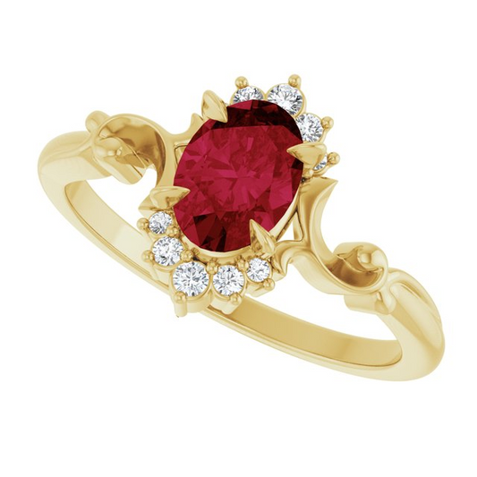 14K Yellow Lab-Grown Ruby & .08 CTW Natural Diamond Ring
