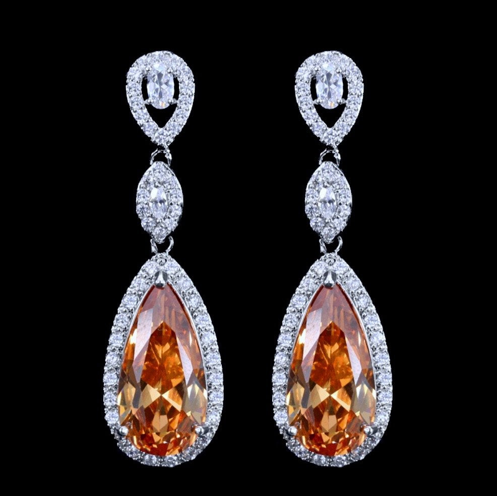 Amy - Silver Cubic Zirconia Bridal Earrings - More Colors Available