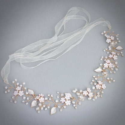 "Angelina" - Pearl and Crystal Bridal Headband - Available in Silver, Rose Gold and Yellow Gold