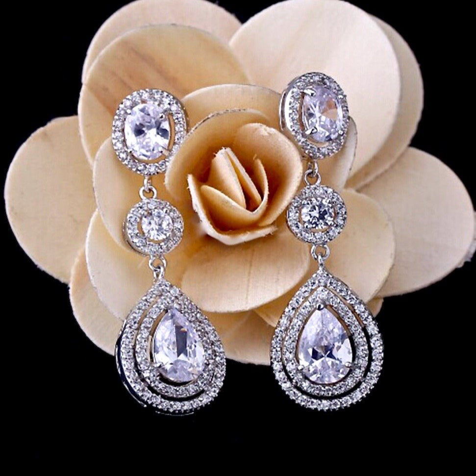 Paige - Silver Cubic Zirconia Bridal Earrings - More Colors