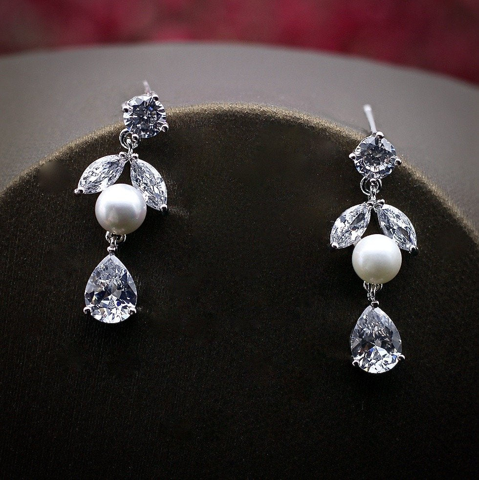 Irene - Silver Cubic Zirconia and Pearl Bridal Jewelry Set