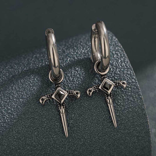 Gothic Sword Gem-Set Stainless Steel Earrings