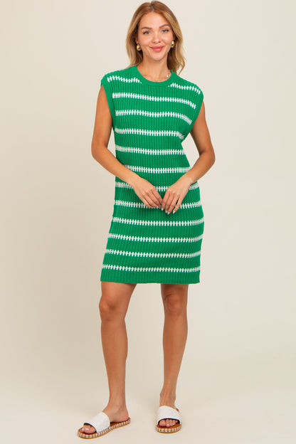 Green Striped Sweater Knit Sleeveless Dress