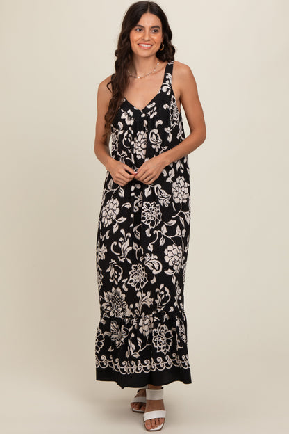 Black Floral Tie Back Maxi Dress