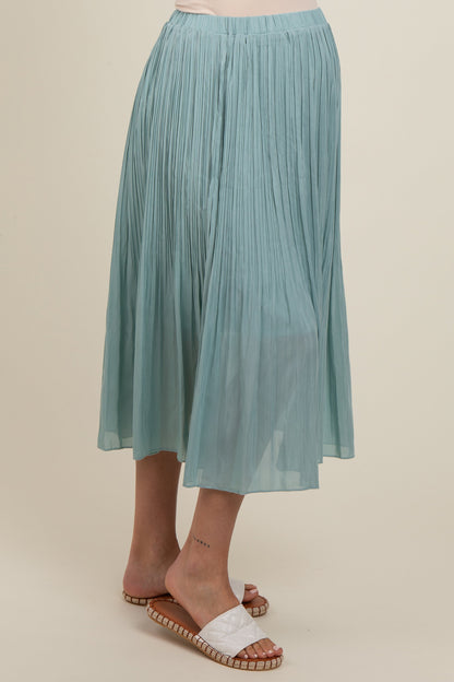 Blue Pleated Maternity Midi Skirt