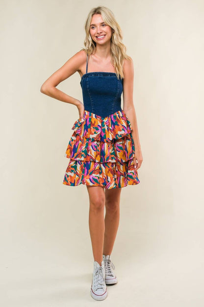 Blue Abstract Colorblock Dress