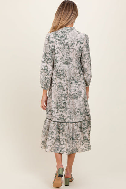 Forest Green Printed Split Ruffle Collar Maternity Midi Dress