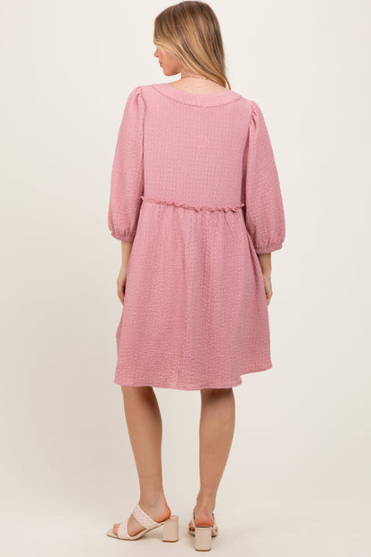 Mauve Knit Ruffle Trim Dress