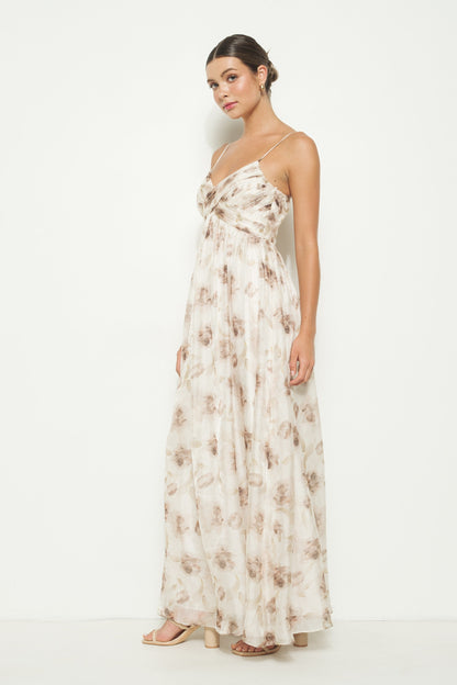 Taupe Multi Floral Print Sleeveless Maxi Dress