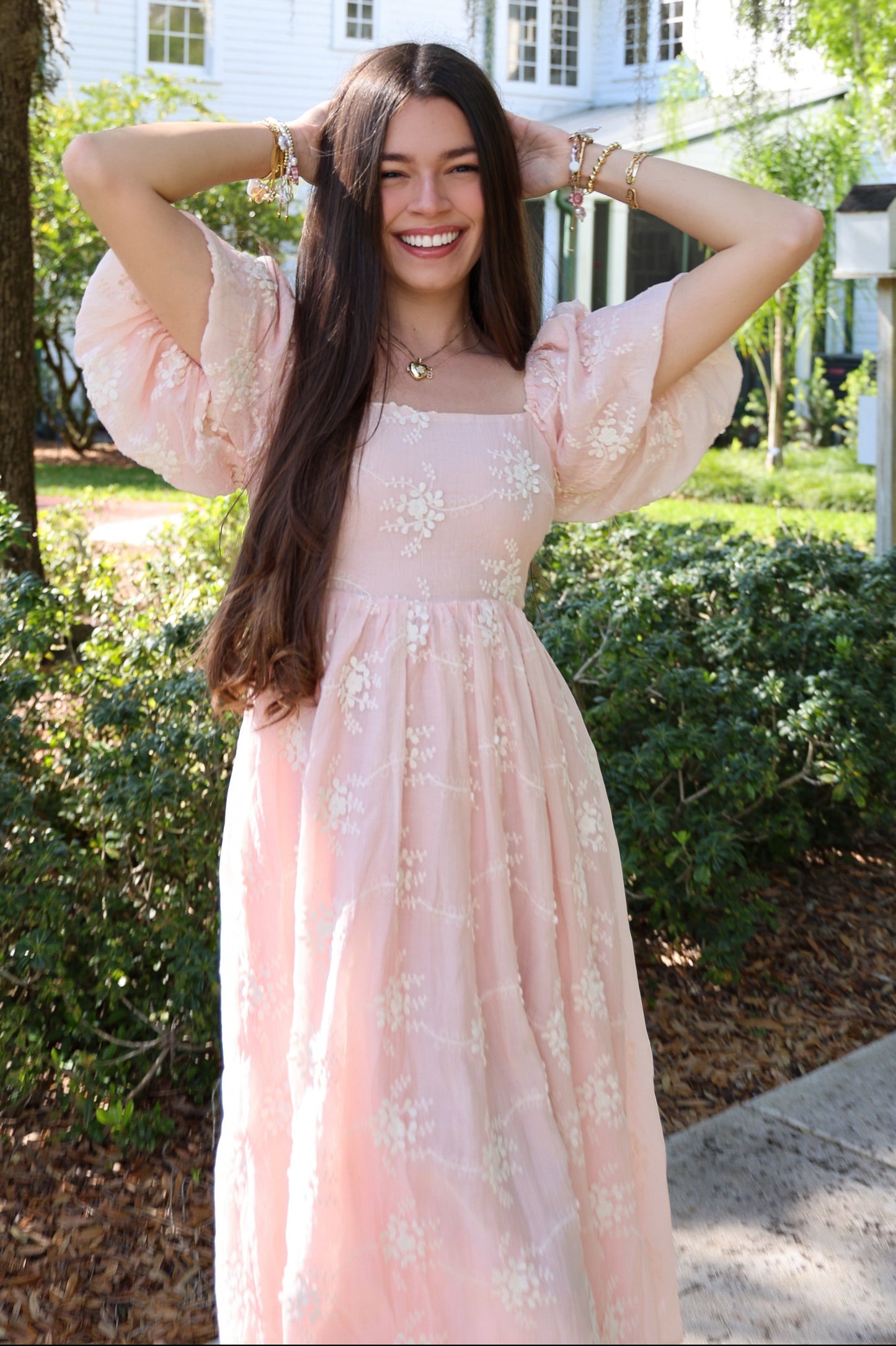Pink Textured Midi Dress
