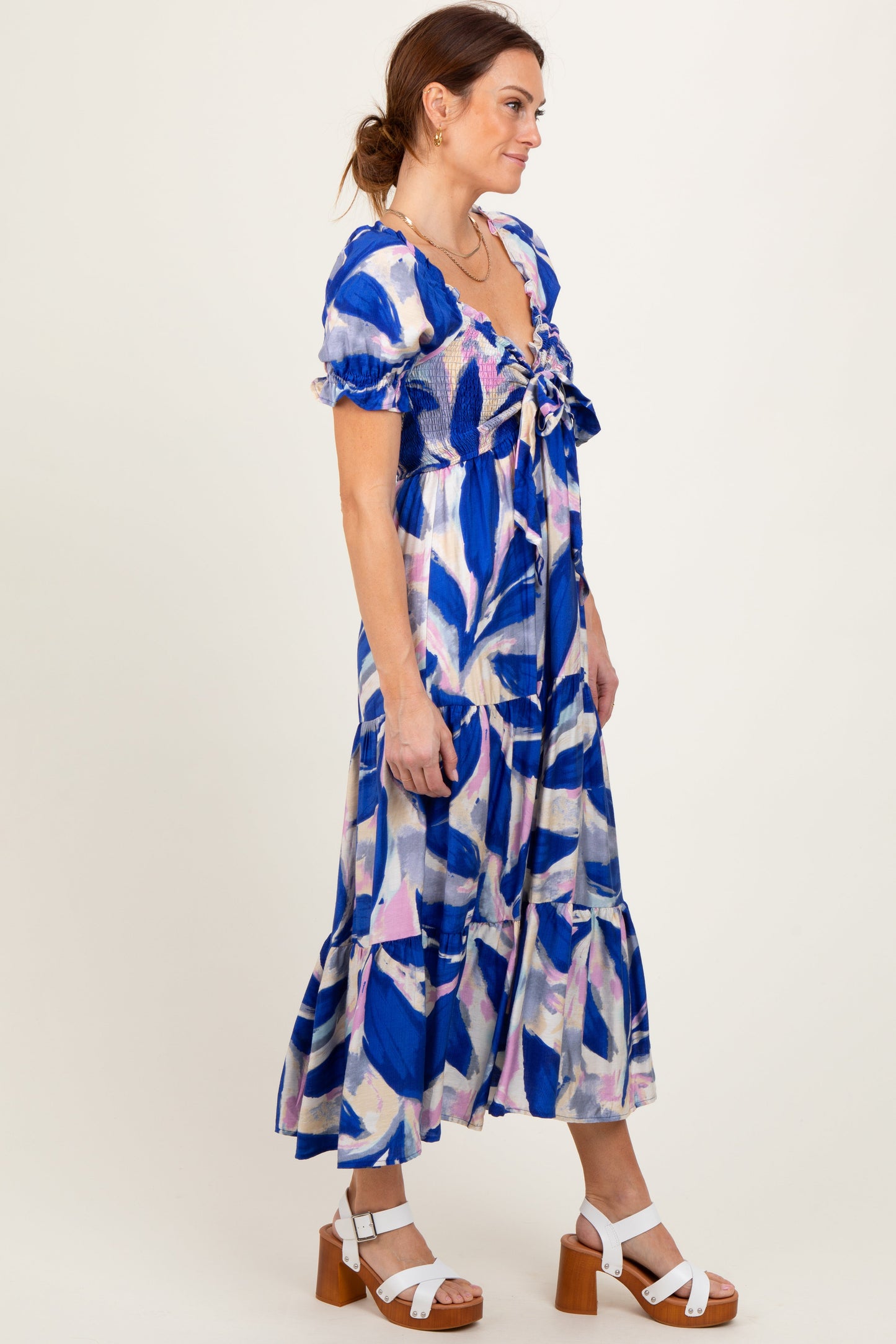 Royal Blue Blue Smocked Top Woven Tiered Dress