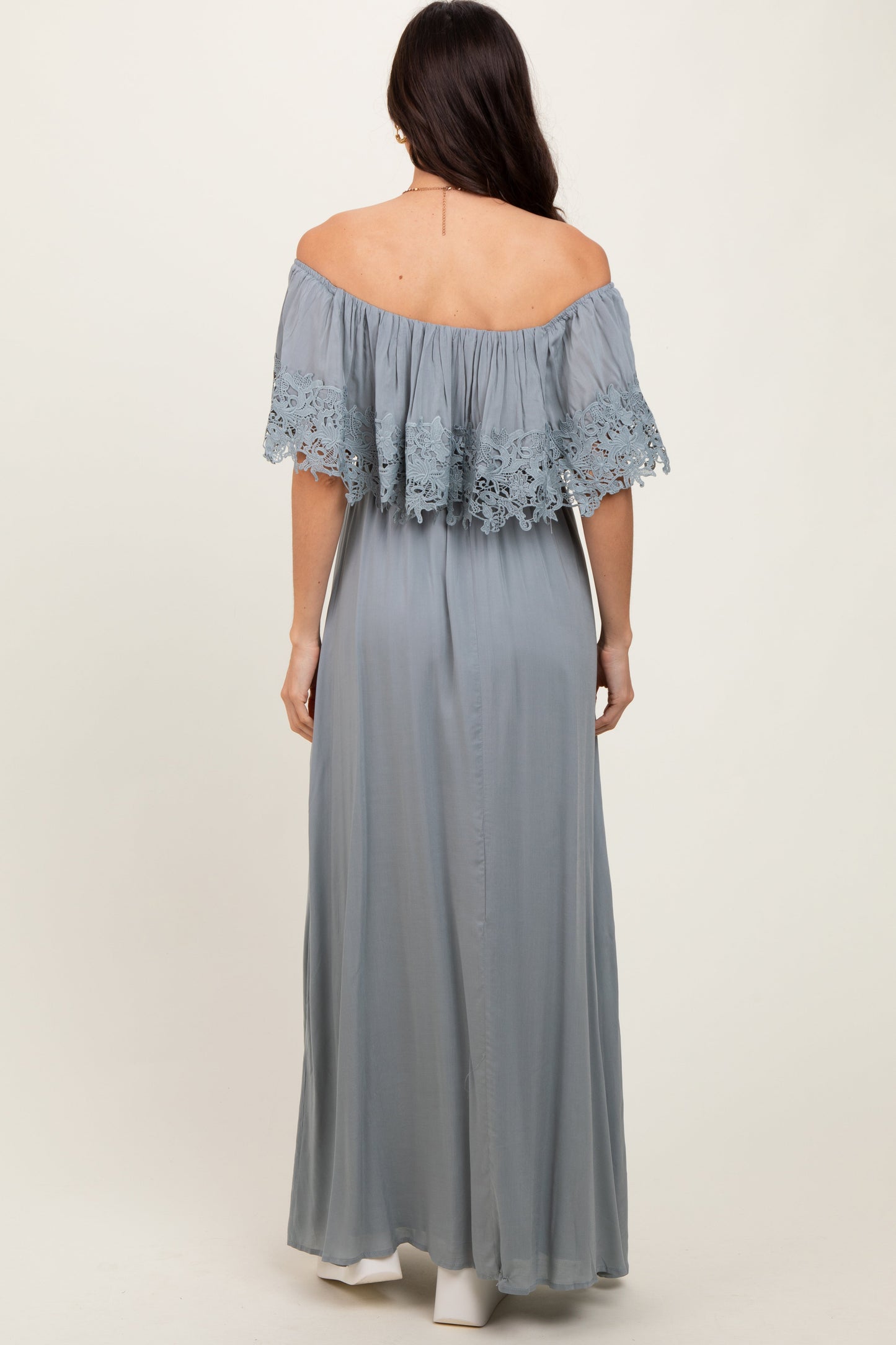Sage Lace Off Shoulder Maxi Dress