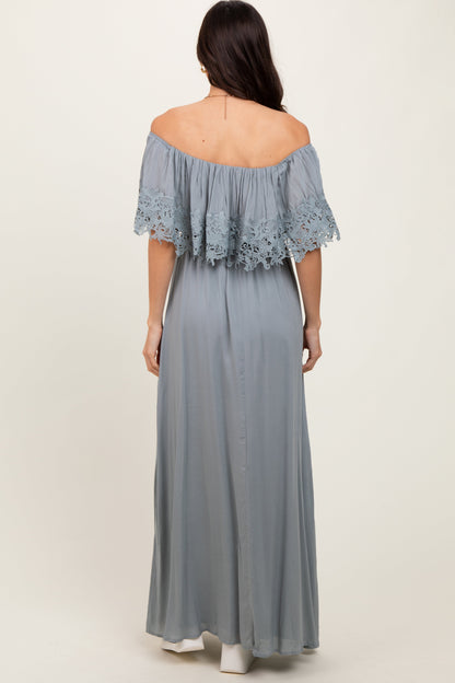 Sage Lace Off Shoulder Maxi Dress