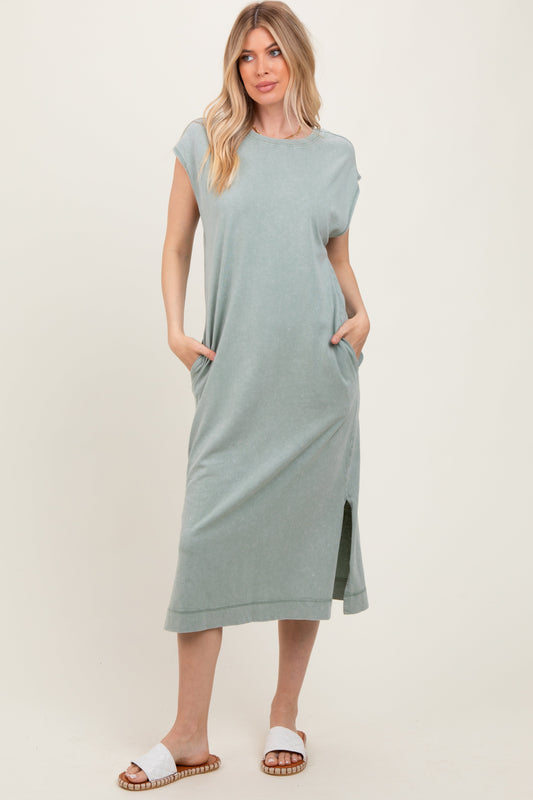 Sage Casual Sleeveless Pocketed Midi Dress