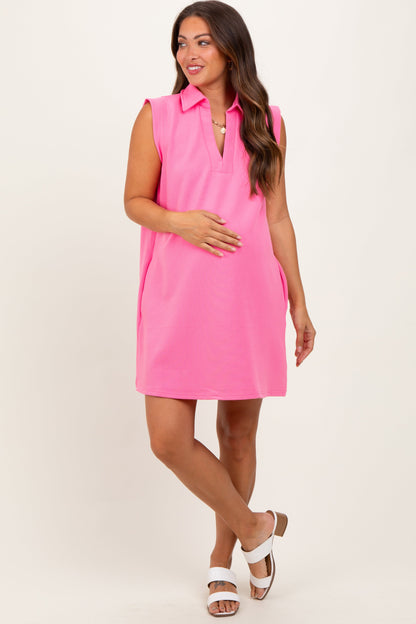 Pink Sleeveless Polo Maternity Mini Dress