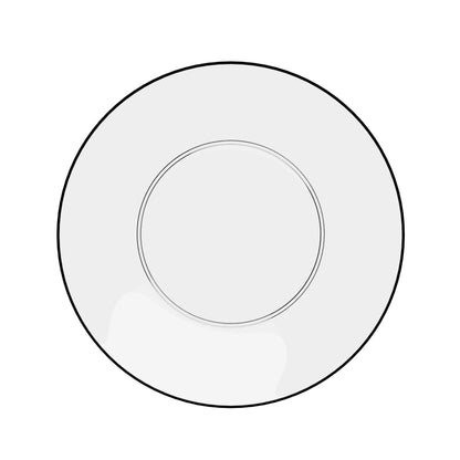 10 In. Classic Clear Design Plates Black Rim | 10 Count