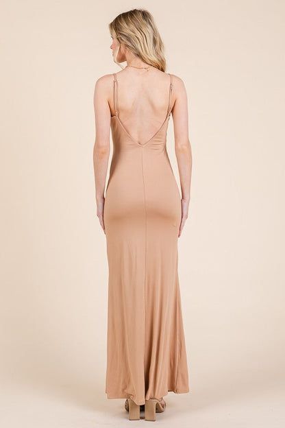 Beige Backless Fishtail Sleeveless Maxi Dress