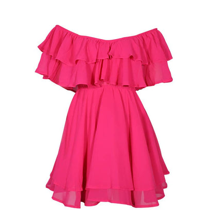 Chiffon Off The Shoulder Ruffle Layered Shirred Nimi Dress