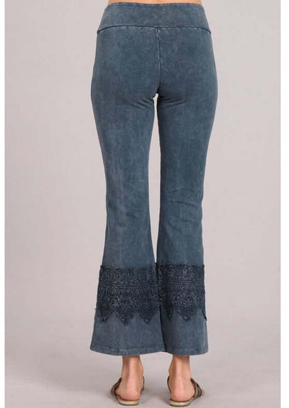 Stand Out Cropped Flare Pants with Crochet Detail Made in USA