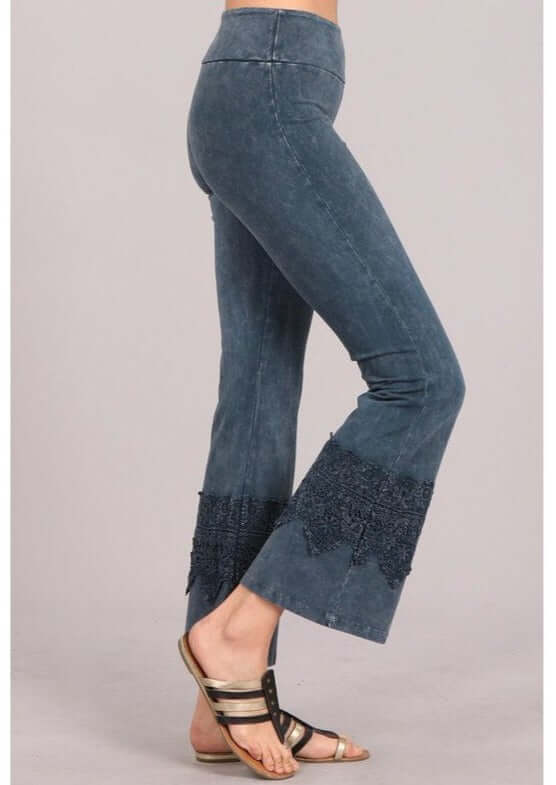 Stand Out Cropped Flare Pants with Crochet Detail Made in USA