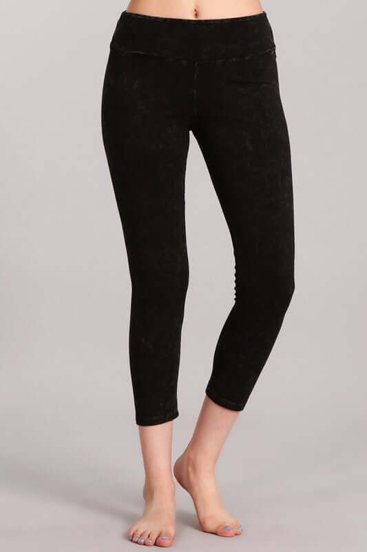 Tummy Control Mineral Washed Capri Leggings Made in USA