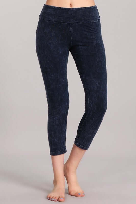 Tummy Control Mineral Washed Capri Leggings Made in USA