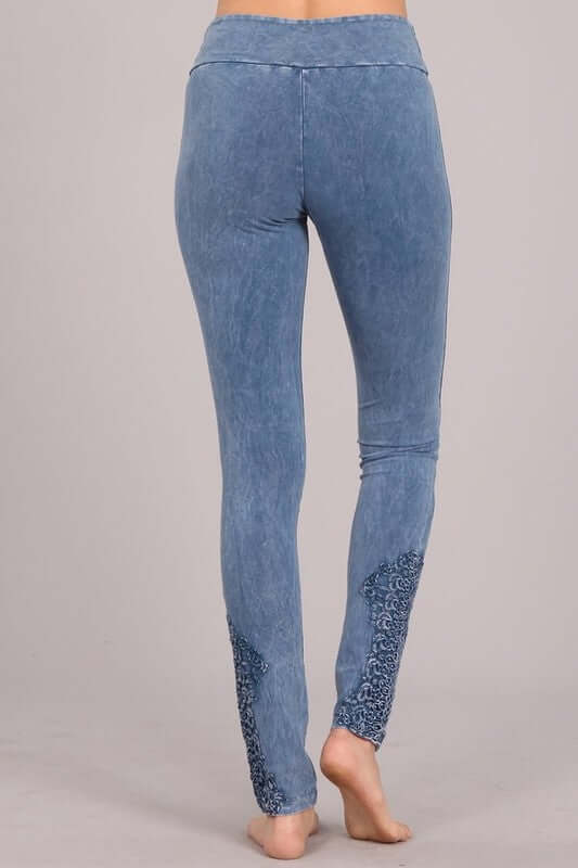 Mineral Washed Jeggings Crochet Ankle Detail Made in USA
