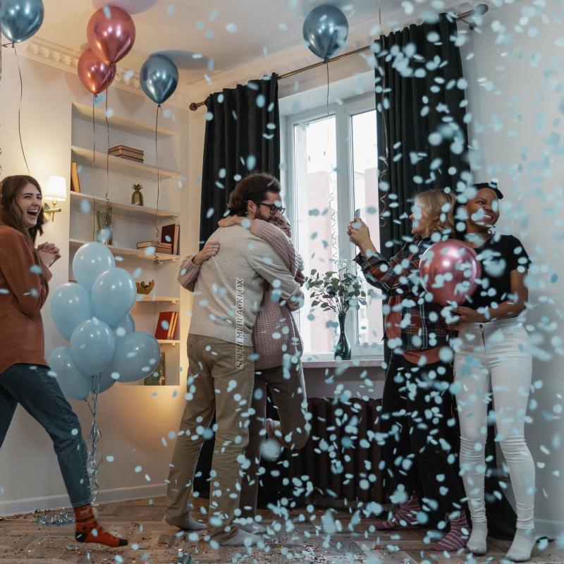 8 Pack Gender Reveal Confetti Cannons (Blue Boy) - Genders Reveal Poppers Cannon Birthday Party Popper Cannons (12" Blaster)