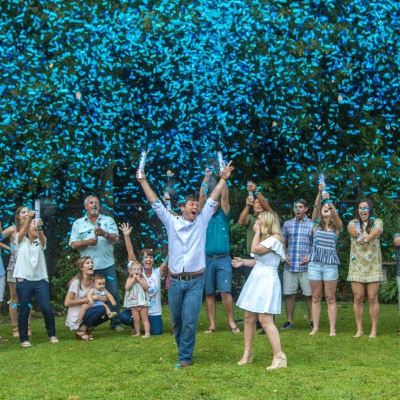 8 Pack Gender Reveal Confetti Cannons (Blue Boy) - Genders Reveal Poppers Cannon Birthday Party Popper Cannons (12" Blaster)