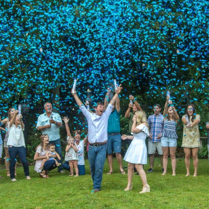 8 Pack Gender Reveal Confetti Cannons (Blue Boy) - Genders Reveal Poppers Cannon Birthday Party Popper Cannons (12" Blaster)