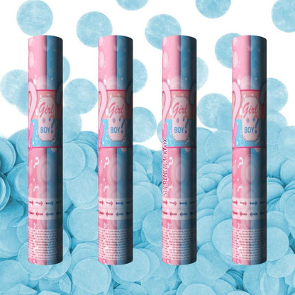 8 Pack Gender Reveal Confetti Cannons (Blue Boy) - Genders Reveal Poppers Cannon Birthday Party Popper Cannons (12" Blaster)