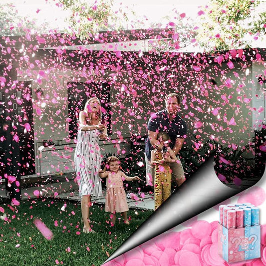 8 Pack Gender Reveal Confetti Cannons (Pink Girl) - Genders Reveal Party Popper Twist-to-Shoot Cannon Shooter Blaster Confetti 12" Girl She Her