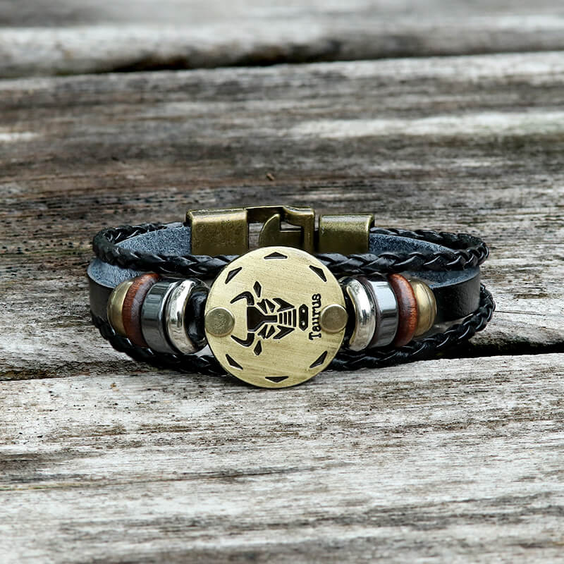12 Constellation Alloy Leather Bracelet