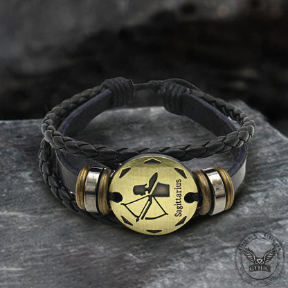 12 Zodiac Brass Leather Bracelet