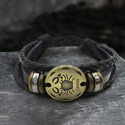12 Zodiac Brass Leather Bracelet