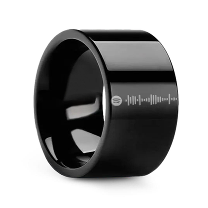Spotify Music Code Engraved Flat Pipe Cut Black Tungsten Ring Polished - 6mm - 12mm