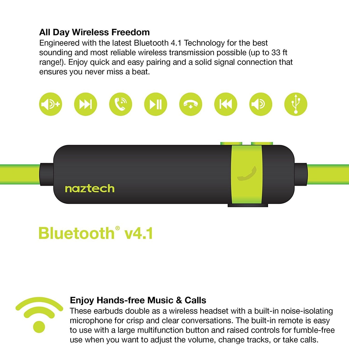 Naztech NX80 Wireless Bluetooth Headset for Universal/Smart Phones/Computer