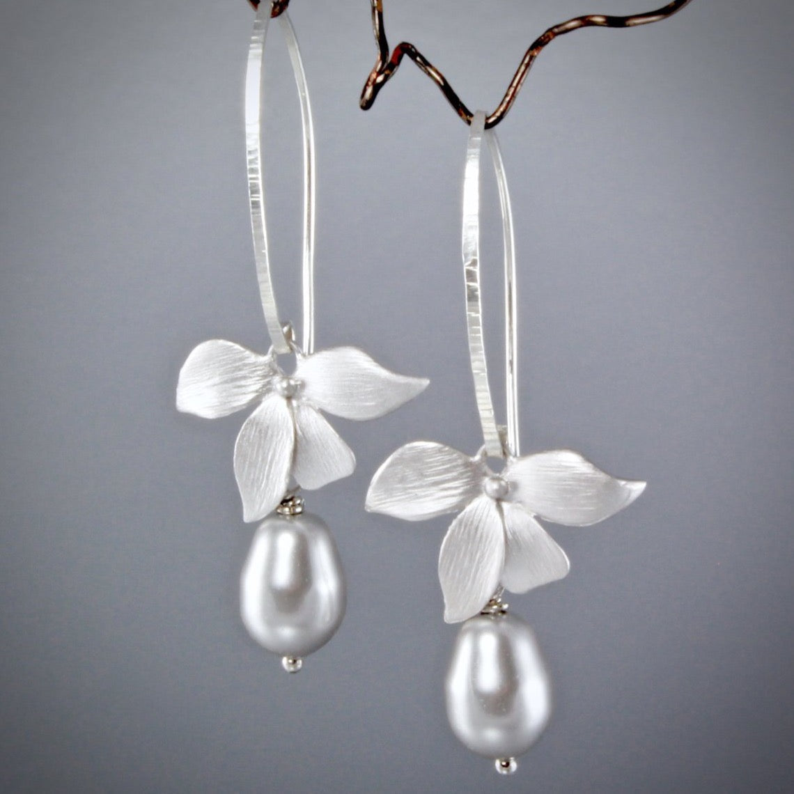 "Wild Orchid" - Pearl Bridal Earrings